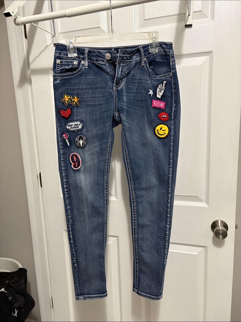 Soundgirl Blue Skinny Jeans with Fun Patch Accents
